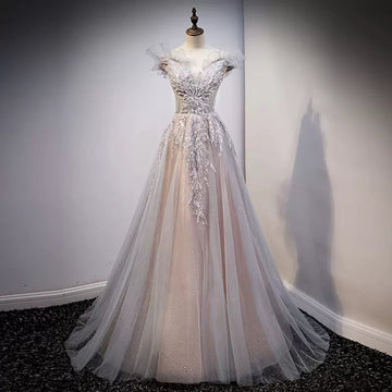 A line Tulle Long Prom Dresses HZ1023